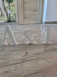 Litery drewniane A & T białe ślub dekoracja wesele