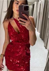 Сукня платье пайетки красное червоне оригінал зара Zara S M нове
