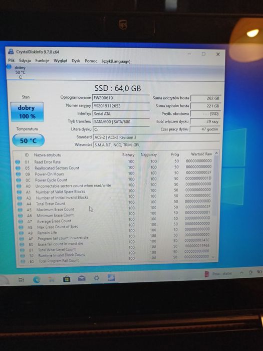 Dysk ssd 64 mało przebiegu  jak nowy Windows 11
