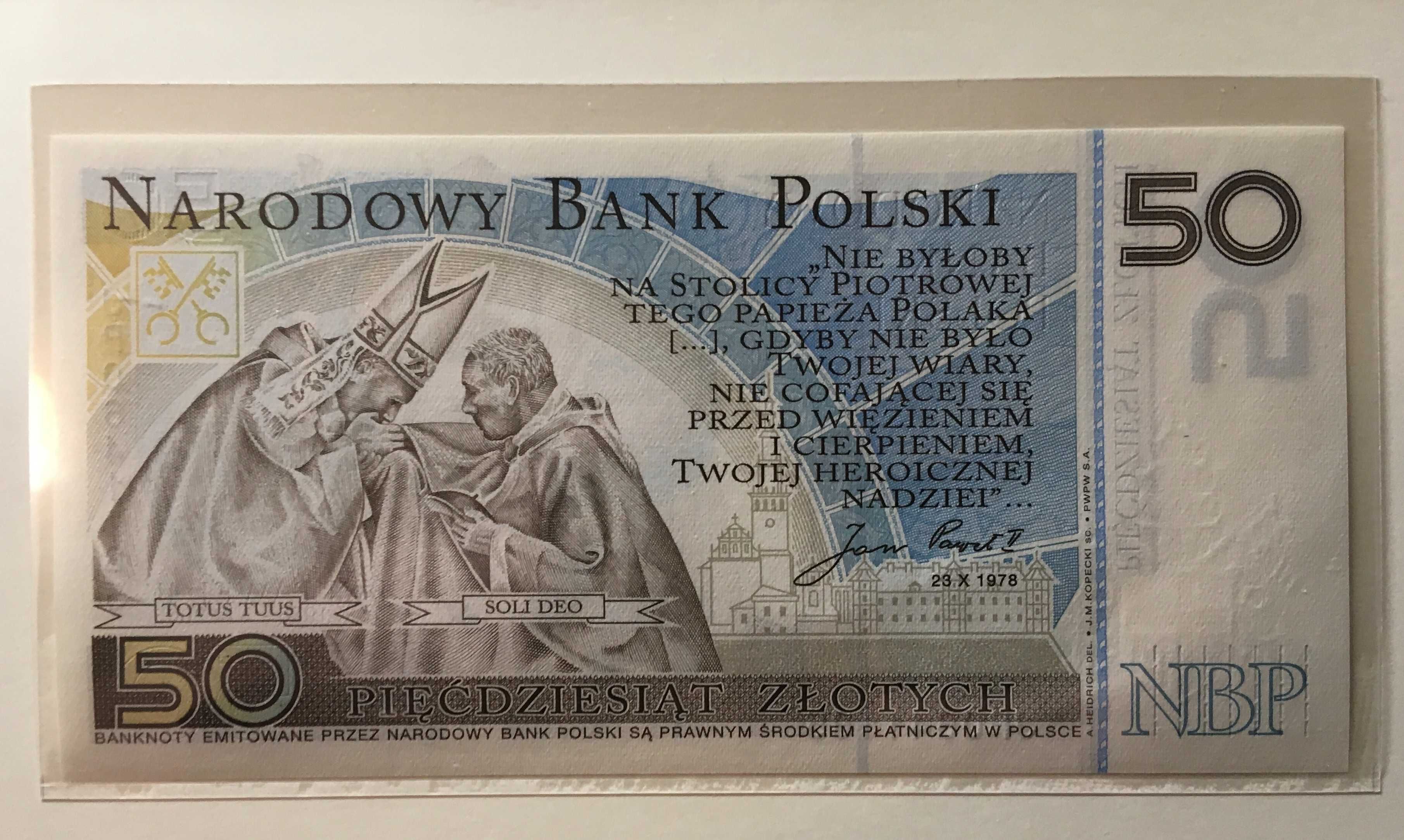 Banknot kolekcjonerski 50 złotych- Jan Paweł II stan menniczy.