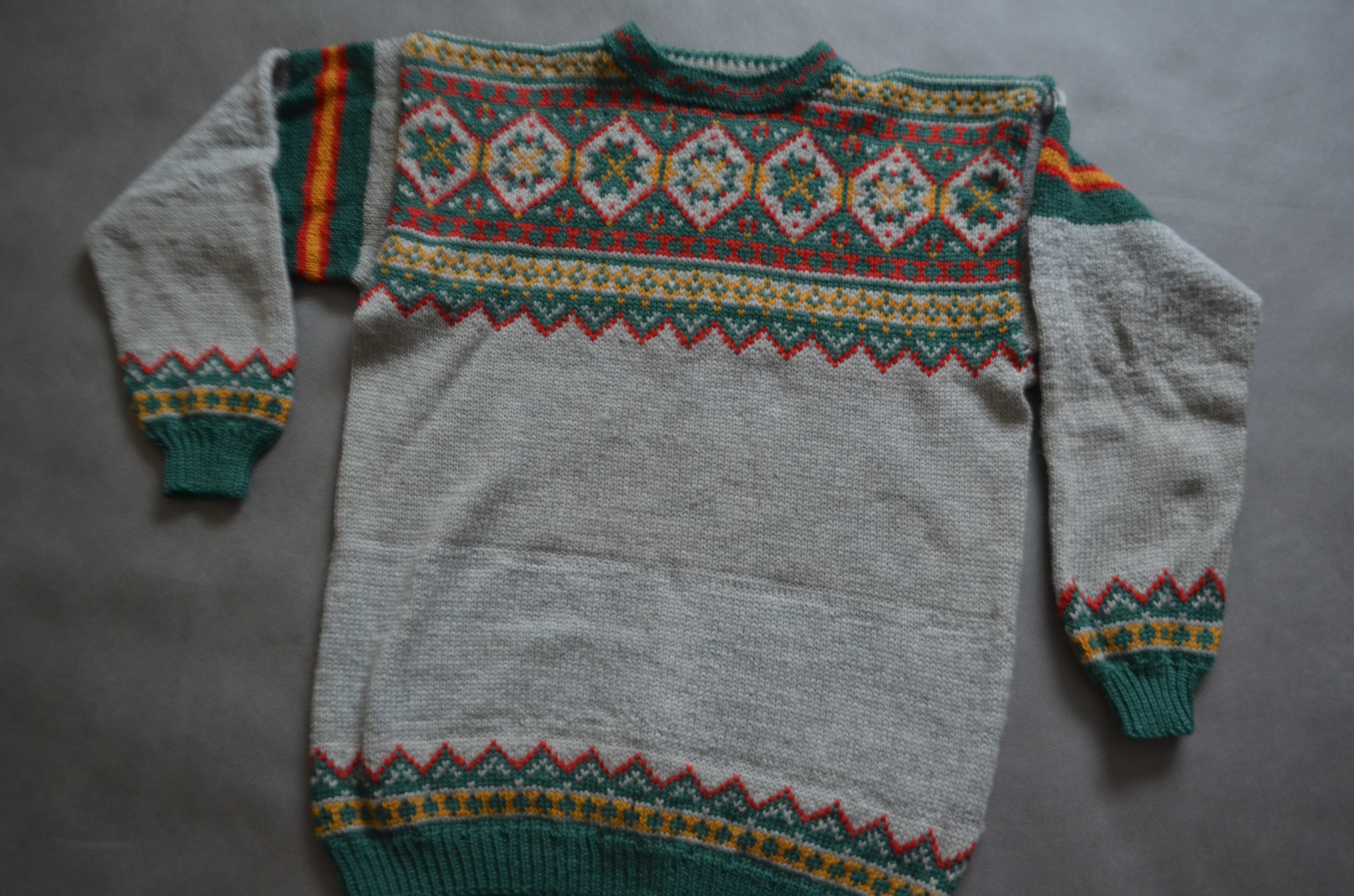 męski sweter wełna 100% na drutach M/L