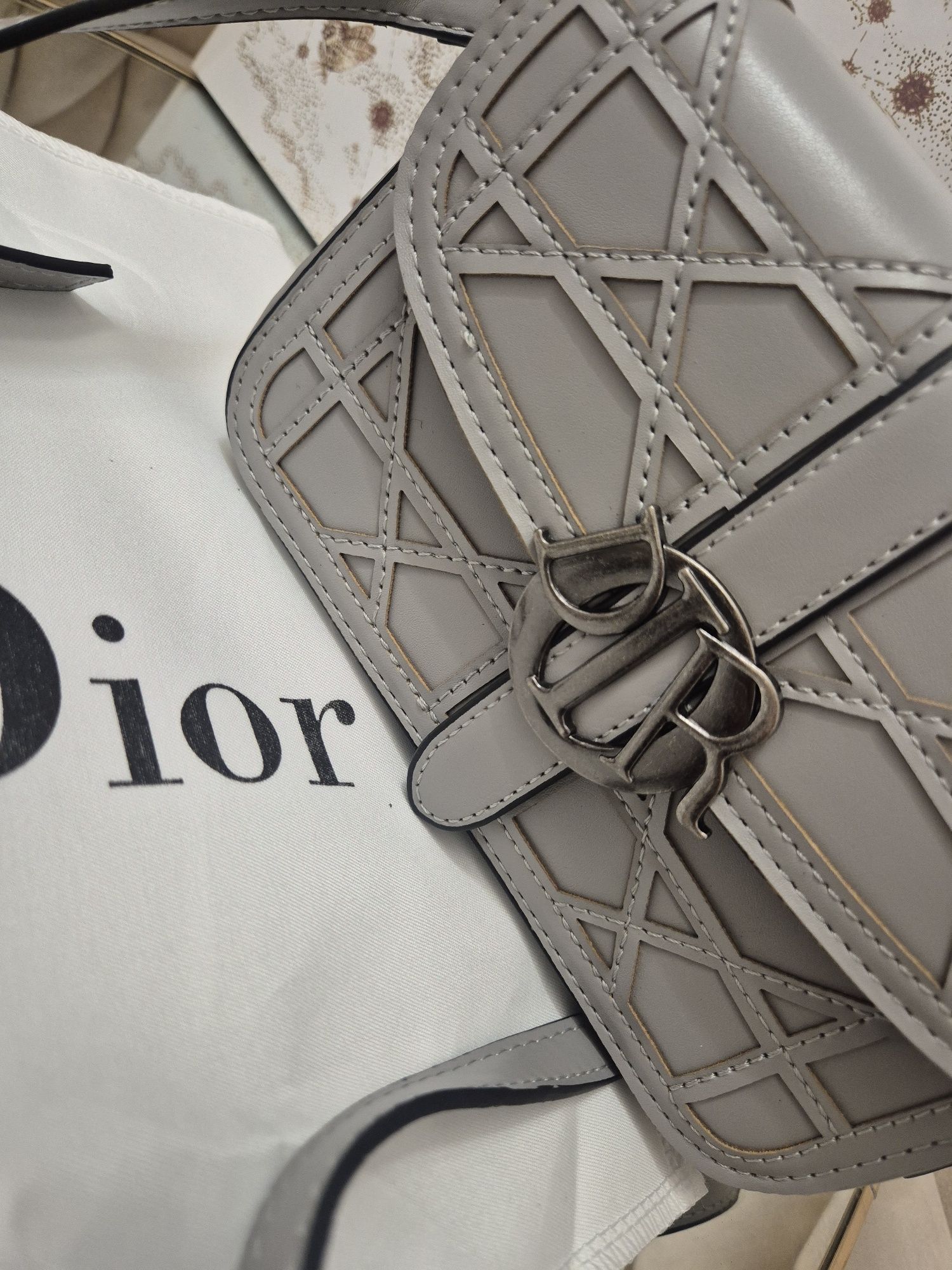Torebka christian dior szara z pudełkiem komplet na pasku