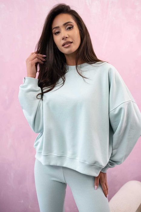 Bawełniana bluza LENOSHKA damska oversize jasny teal -Polska produkcja
