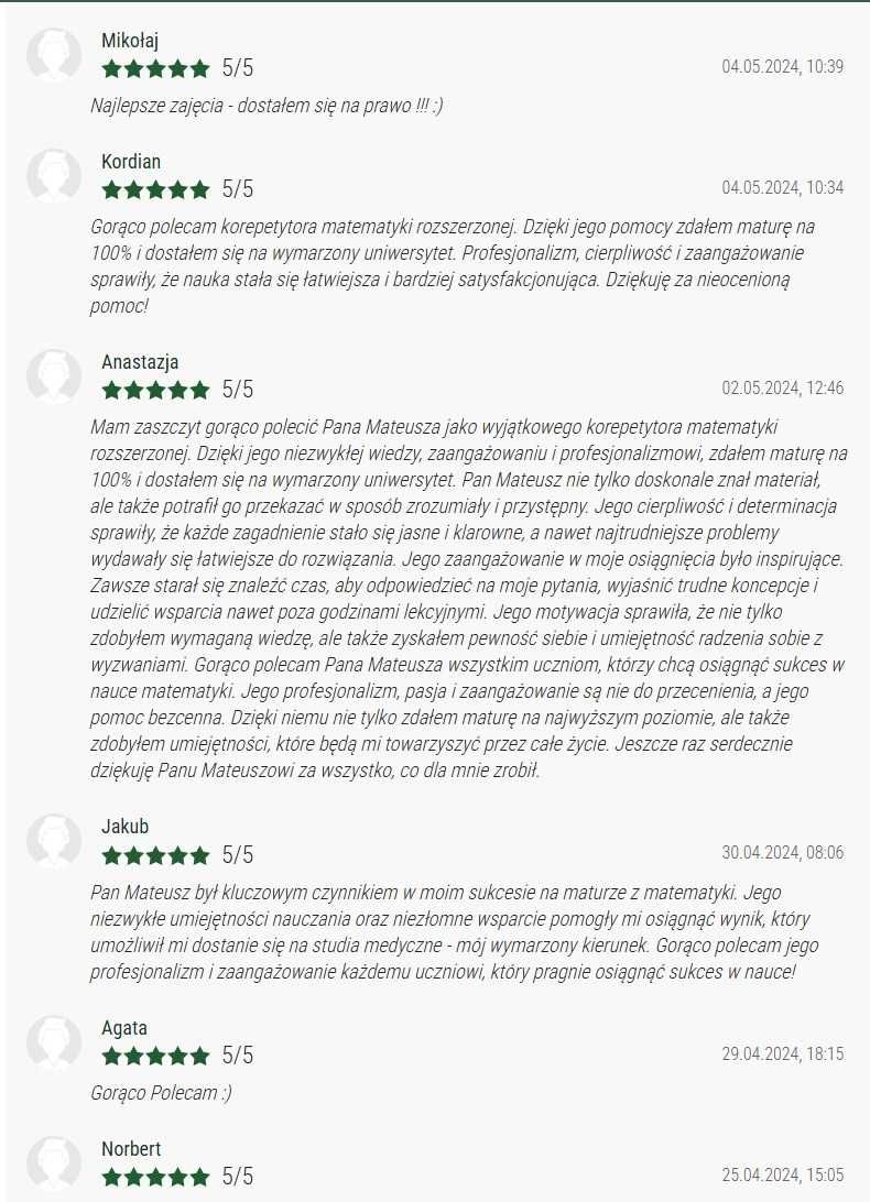 Korepetycje z Matematyki , gzaminator , Kursy , Certyfikaty
