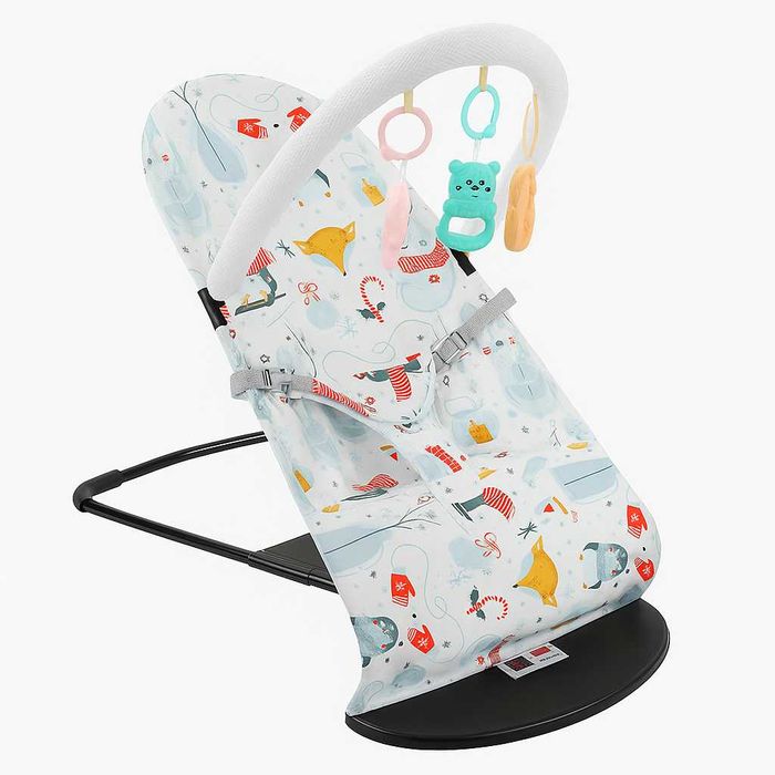 Дитячий шезлонг-гойдалка білий з дугою іграшок