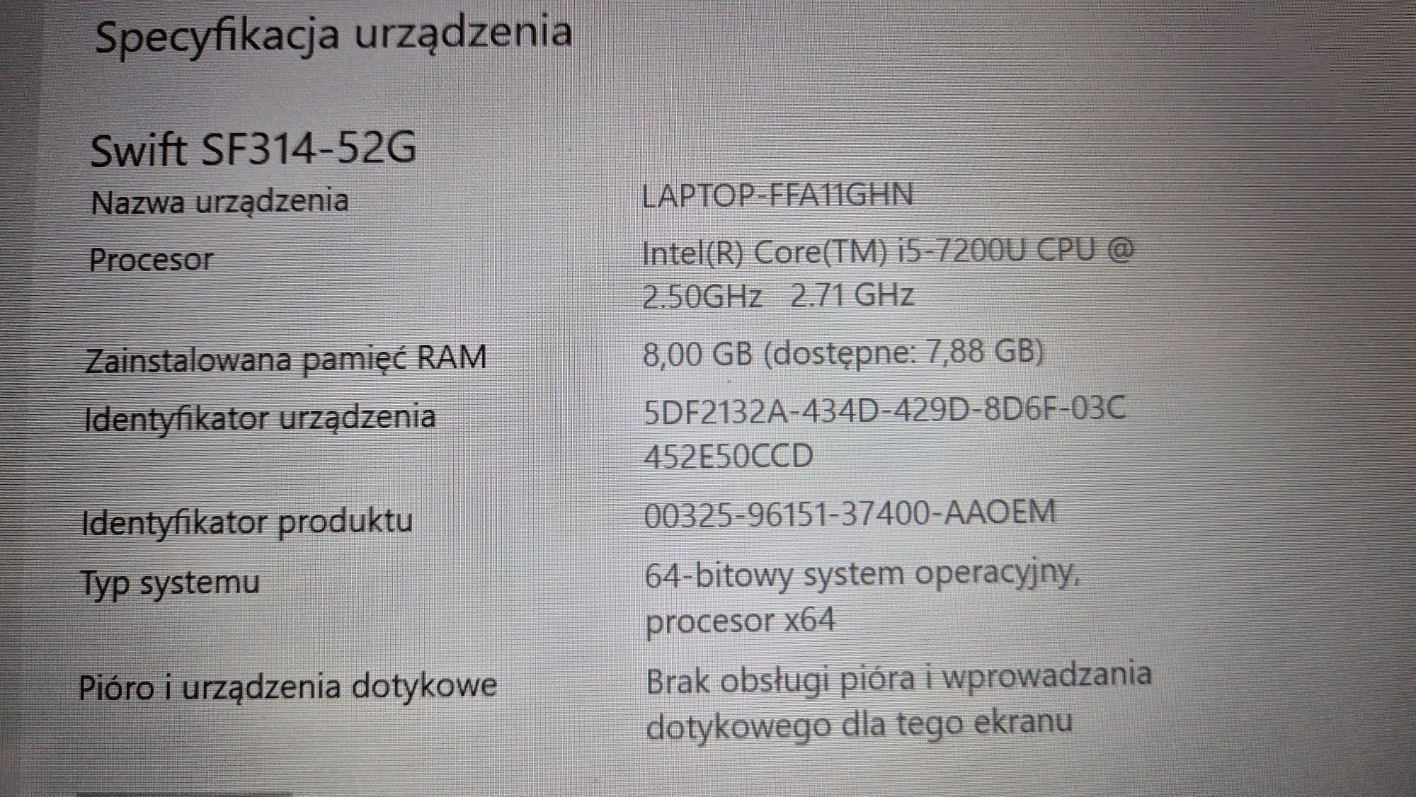 Laptop Acer Swift 3 SF314-52G