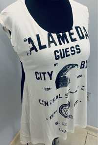 Guess biało - czarna oversize, damska bluzka/tunika napisy 3D r. M/L