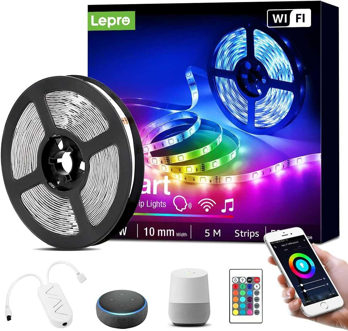 Taśma LED RGB Wielokolorowa 5m 12v 5050SMD SMART WIFI - LEPRO