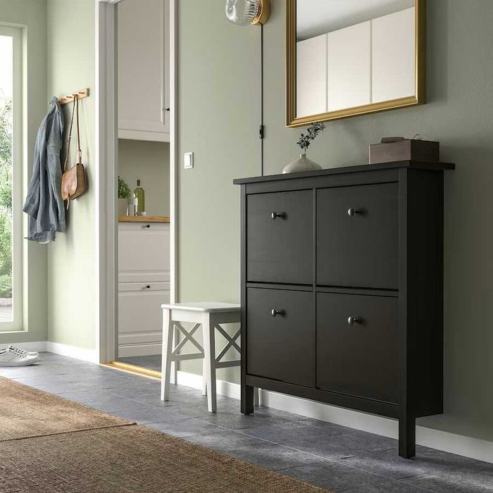 HEMNES Szafka na buty, 4 przegrody  czarnobrąz 107x22x101 nowa !! IKEA