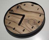 Zegar ścienny loft, drewniany w obręczy metalowej