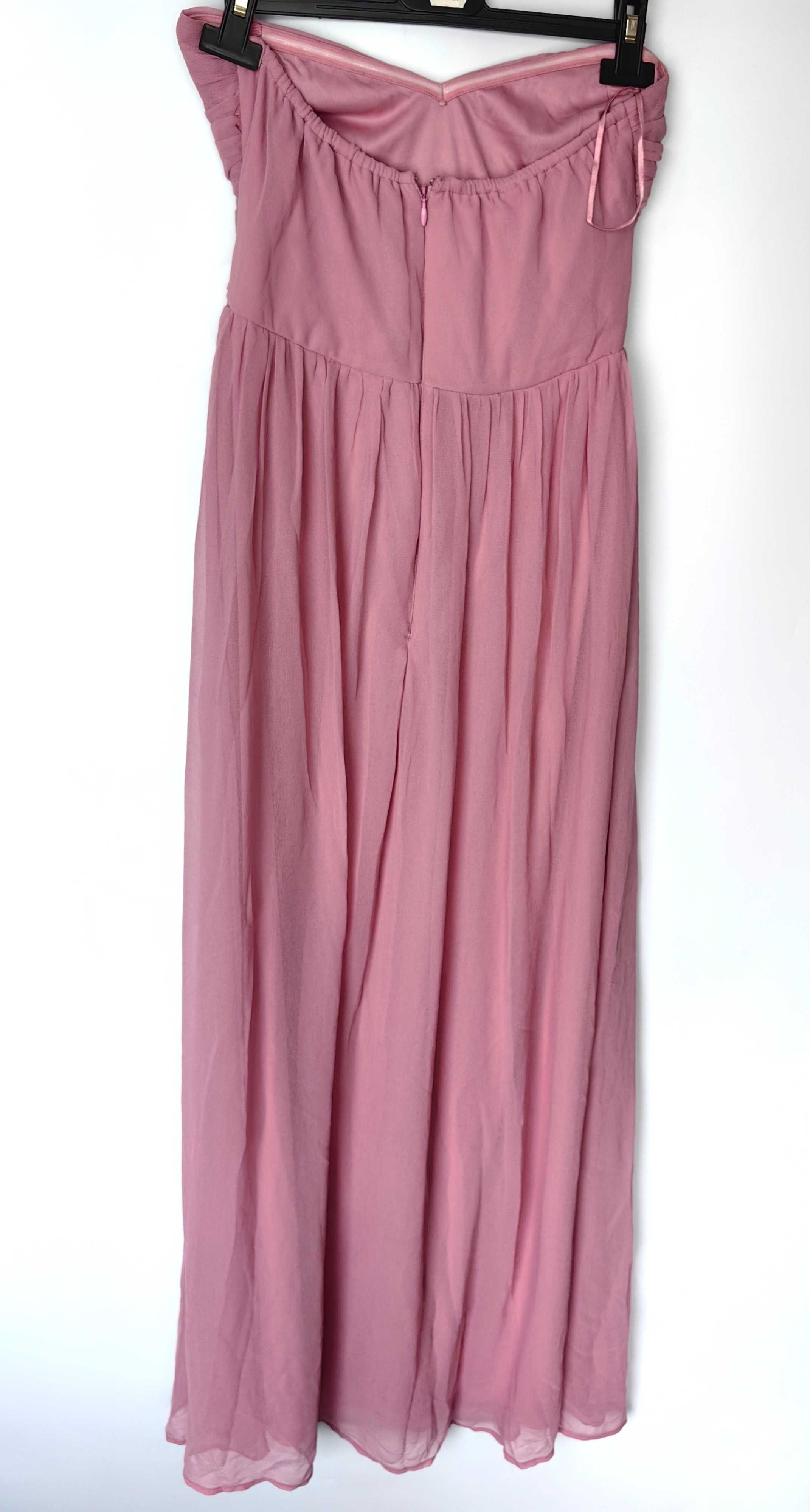 Różowa szyfonowa sukienka długa maxi odkryte ramiona S NLY Eve Nelly