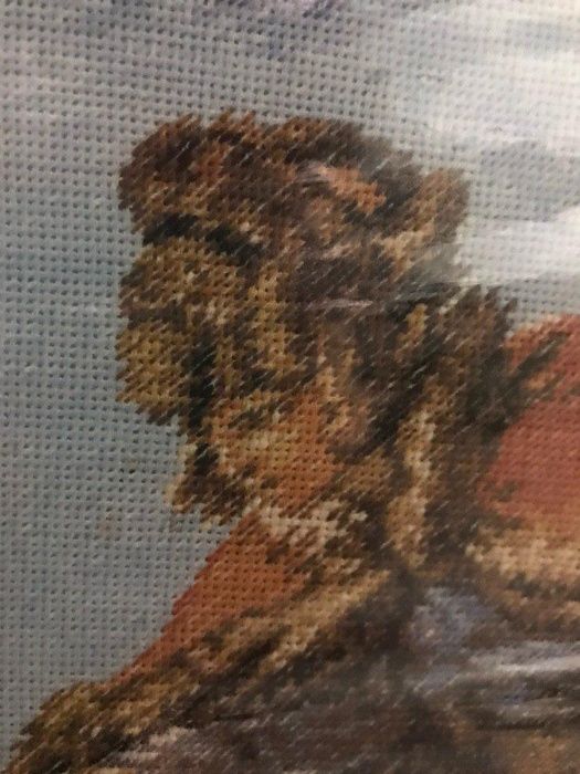Готовая картина-вышивка в дорогом деревянном багете Барышыня на санях