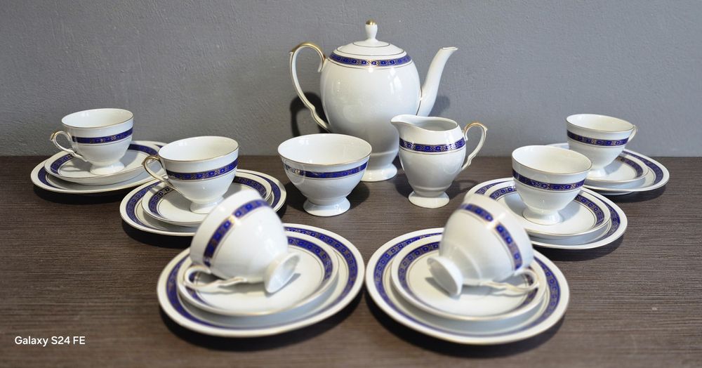 Piękna Polska porcelana WAWEL Serwis kawowy na 6 osób kobalt