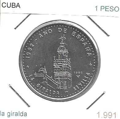 Cuba - - - 1 Peso - 1991 - - - Torre La Giralda Sevilha - - - Moeda