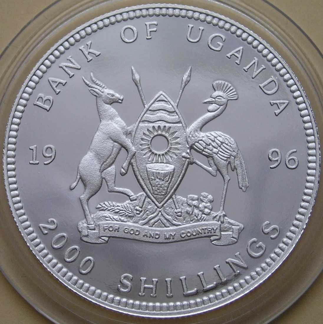 Uganda 2000 shilling 1996 - Jezus Chrystus - srebro - stan menniczy