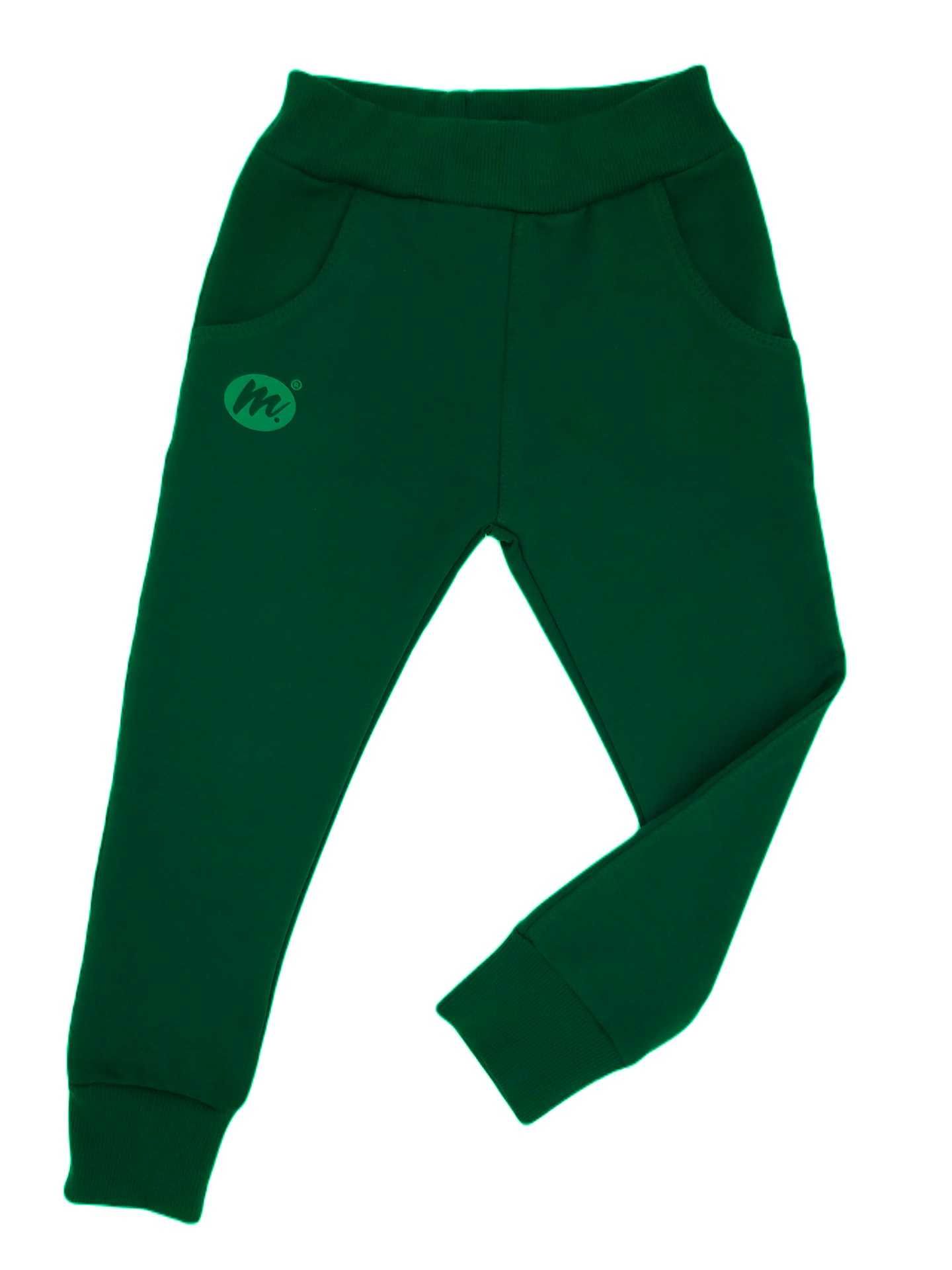 Spodnie dresowe chłopięce zielone butelkowe 110 bawełna slim MROFI