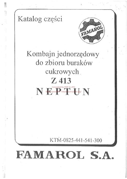 Katalog części Kombajn ziemniaczany Neptun Z 413