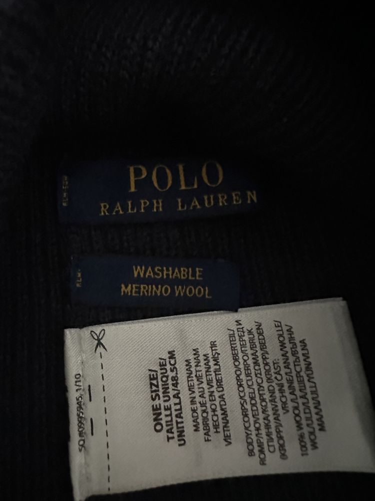 Granatowa czapka wełna merino szara polo ralph lauren zimowa męska