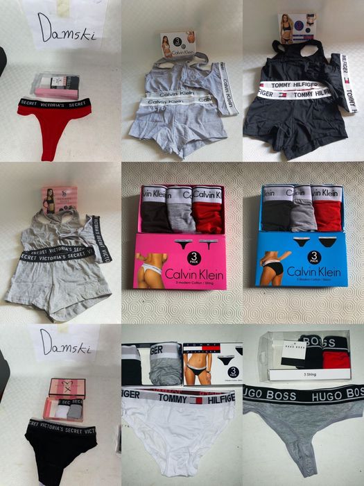 Zestaw stanik top bokserki stringi damski 3pak