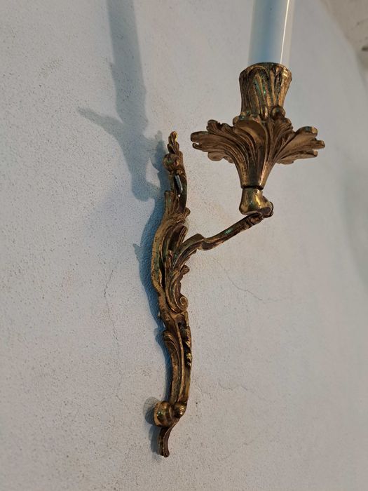 2 x Kinkiet mosiężny złoty liść akantu rocaille rokoko podstawa kwiat