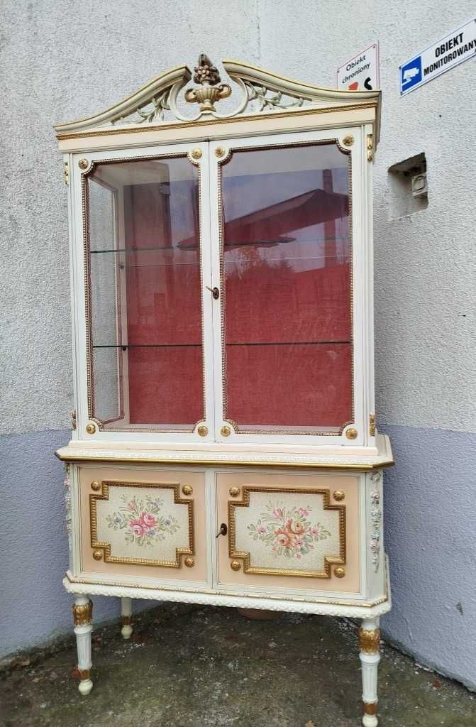Włoska jadalnia witryna komoda stół rozkładany 8 krzeseł VINTAGE