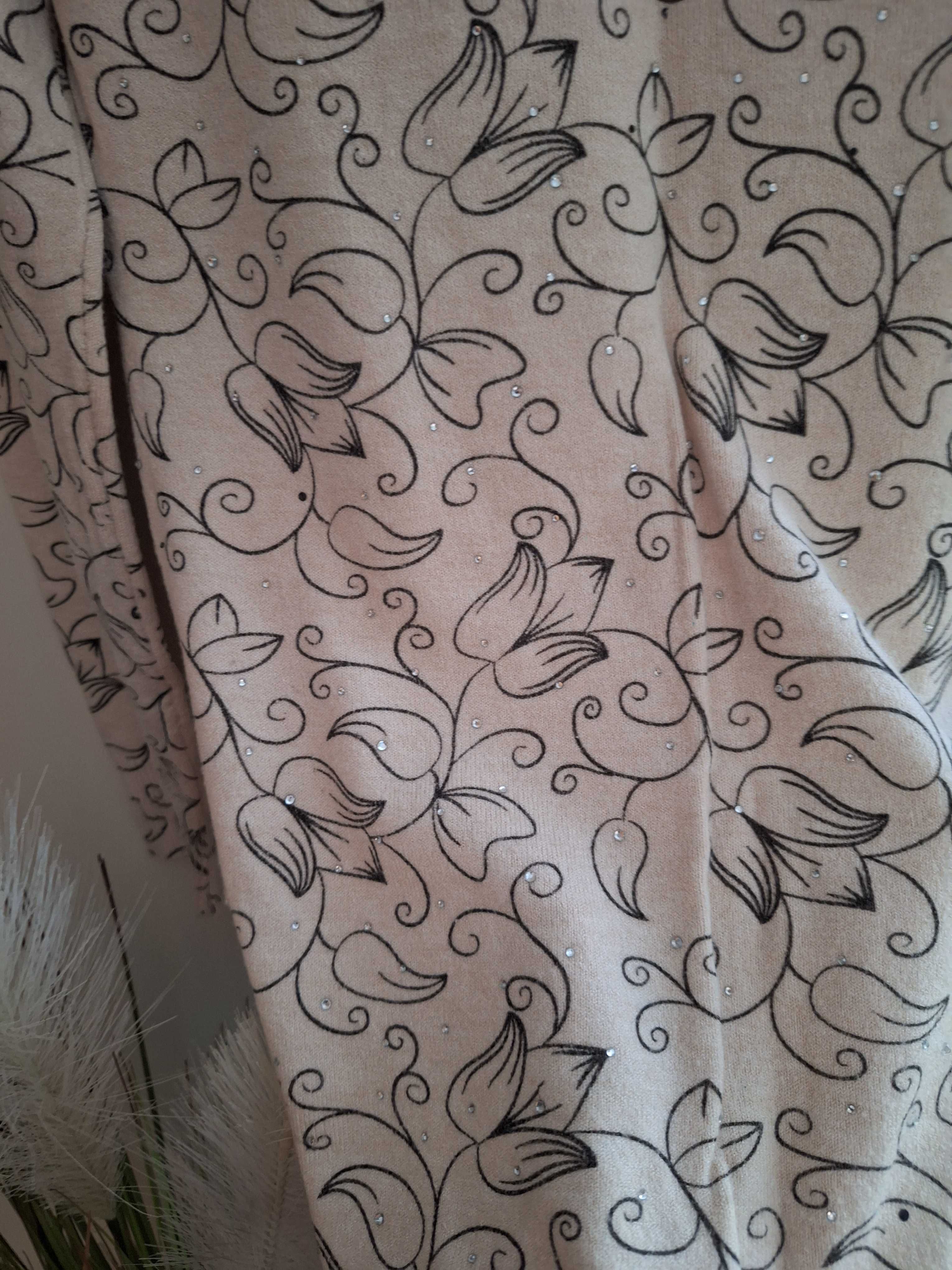Bluzka/tunika beżowa cienka długi rękaw z cekinami X&J L/XL (40/42)