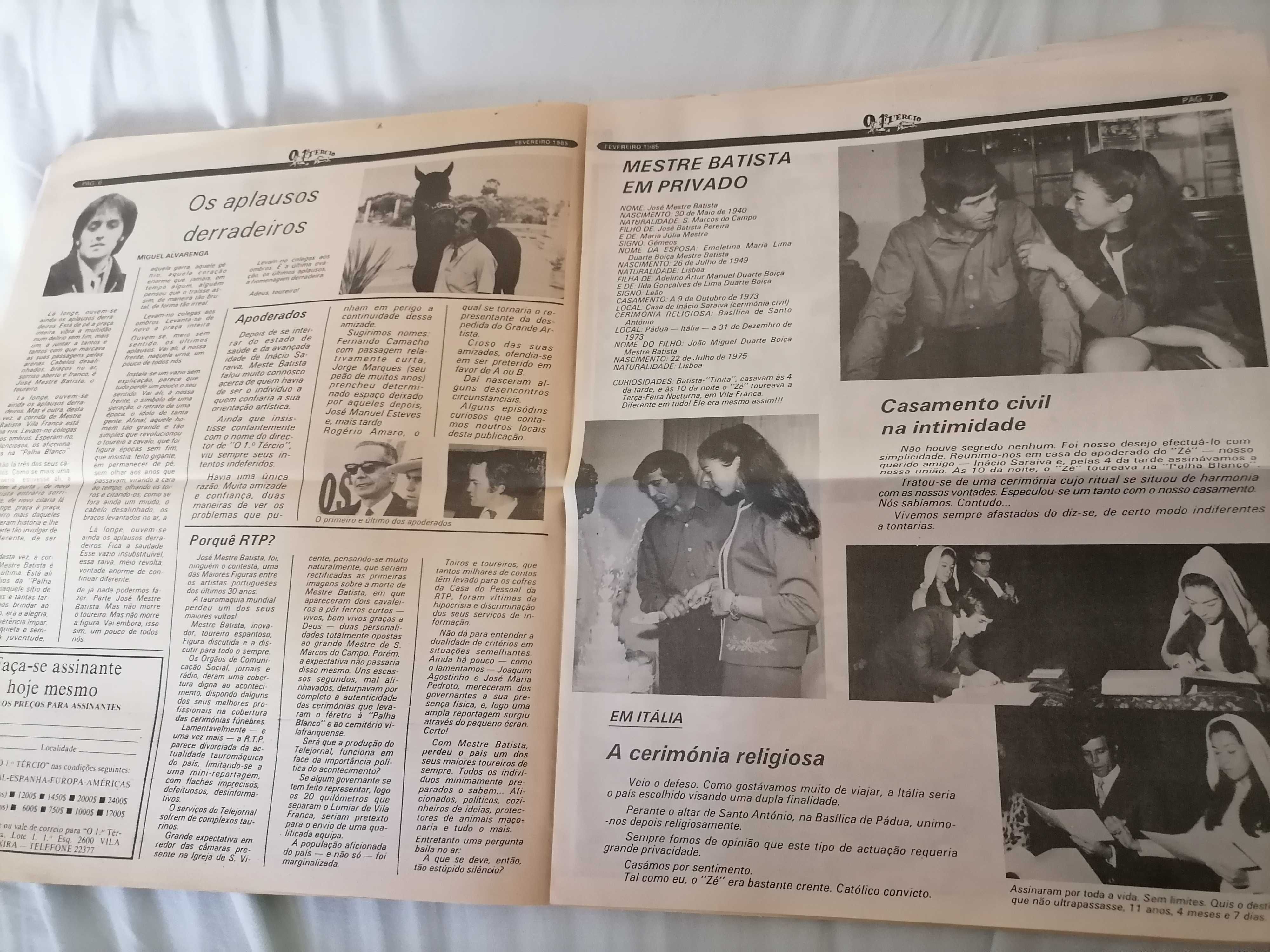 Tauromaquia O 1º Tércio Número Especial O ADEUS a MESTRE BATISTA 1985