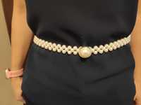 Nowy ozdobny perłowy pasek na gumce z piękną klamrą