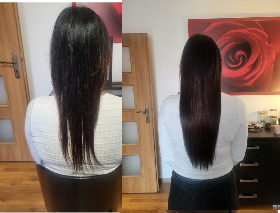 Profesjonalne przedłużanie włosów, metoda kanapkowa,ringi,keratyna