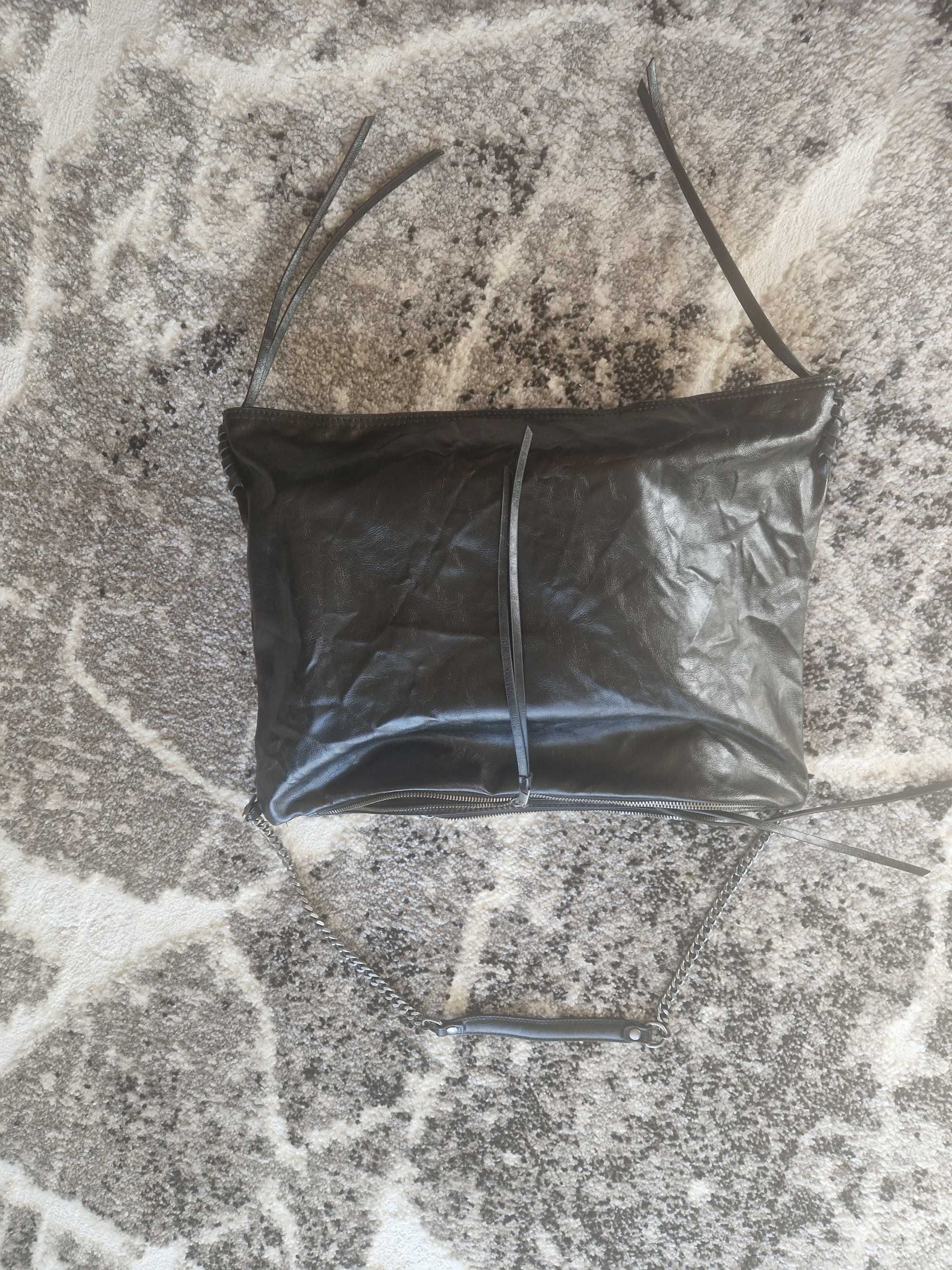 Torebka  damska  XXL shopper  czarna  skóra  ekologiczna  Zara