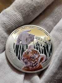 НИУЭ 1 доллар 2014 год тигра UNC серебрение унция капсула футляр