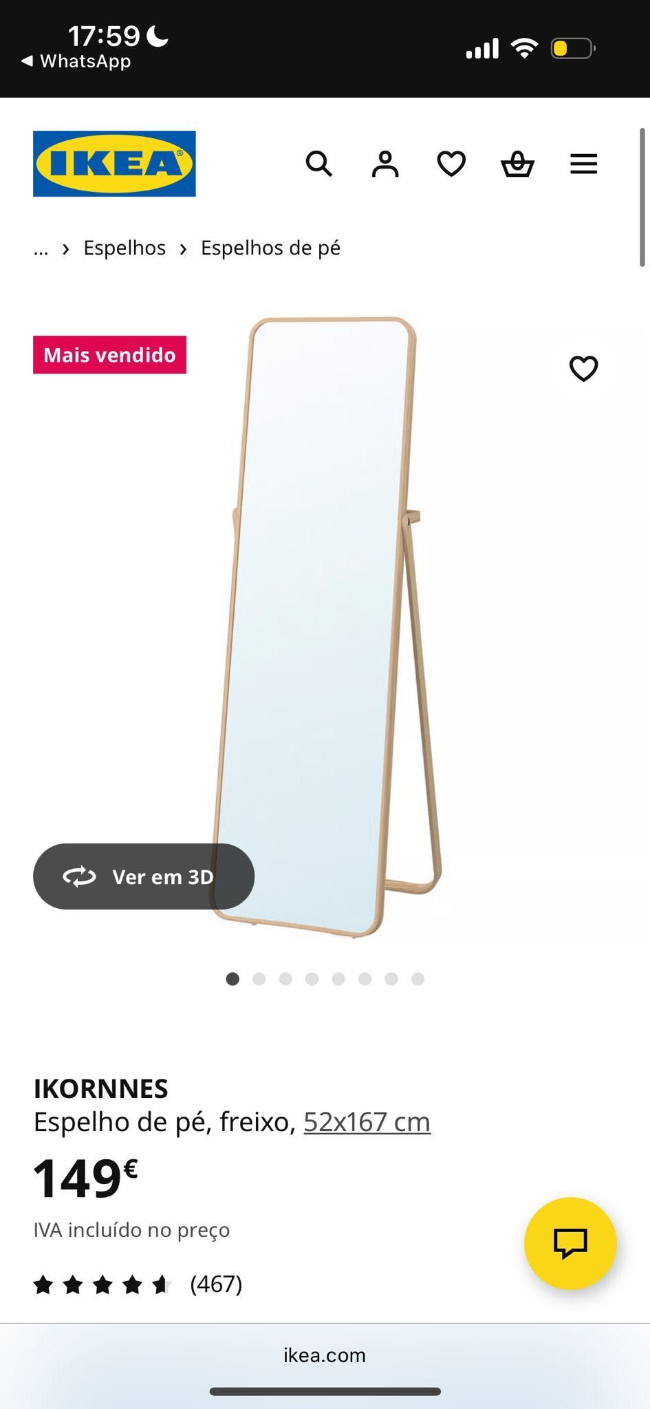 Espelho de pé IKORNNES IKEA