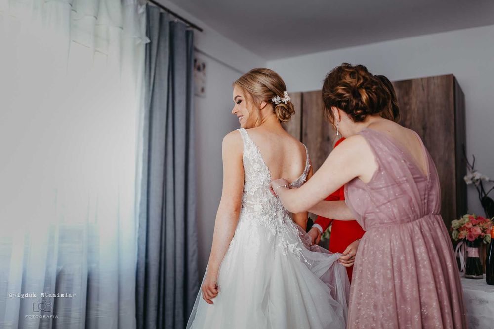 Suknia ślubna śmietankowa brokat kwiaty 3D rozmiar S/M