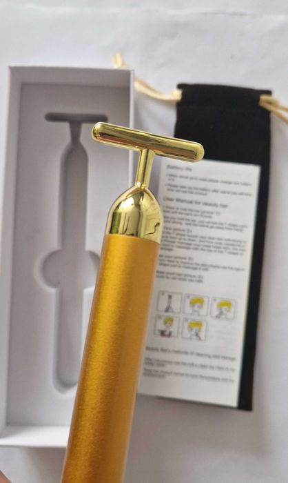 Pulsujący masażer do twarzy, wodoodporny, 24 k złoto, nowy