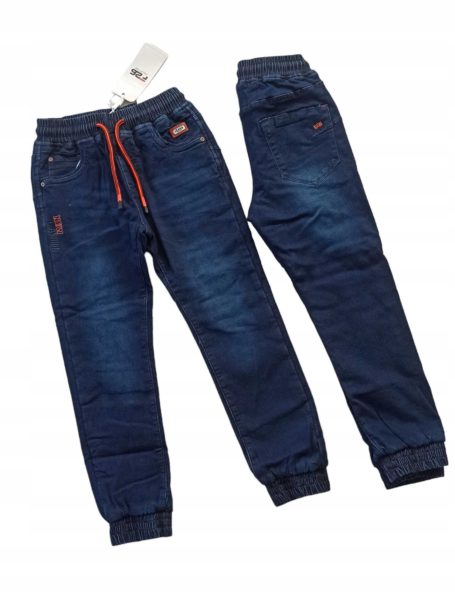 Spodnie Jeans miękkie elastyczne GUMA ocieplane polarem nowy r 122-128