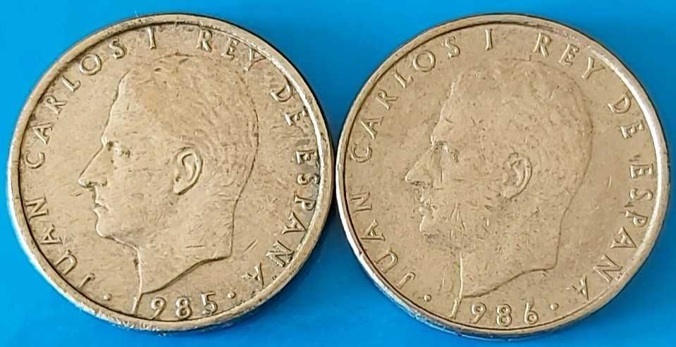 Lote 2 moedas 100 Pesetas de 1985 e 1986, Espanha, Rei Juan Carlos I