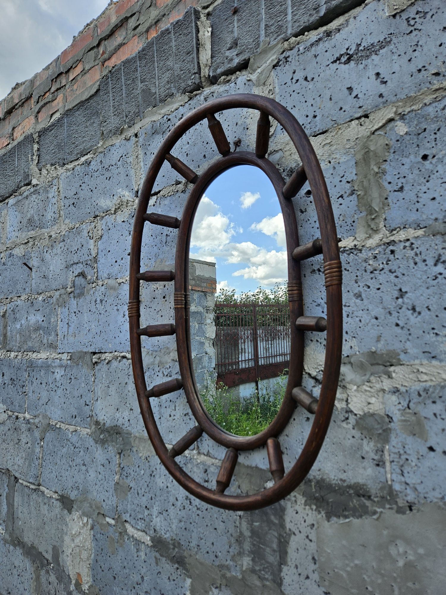 Lustro ścienne bambusowe ratanowe boho mid century modern retro vintag