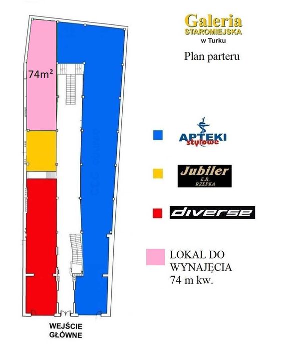 Do wynajęcia lokal 74m² na parterze,  handlowe centrum miasta