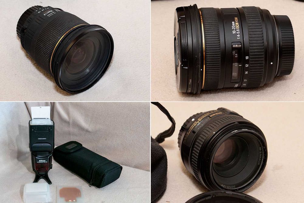 Sigma 20mm f.1,8 i 10-20 f4-5,6 Nikon 50mm F 1,8, lampa SB900