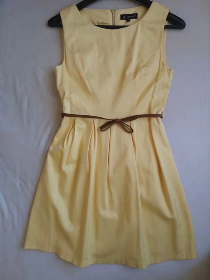 Żółta sukienka z paseczkiem, XS, wesele, impreza. Stan bardzo dobry