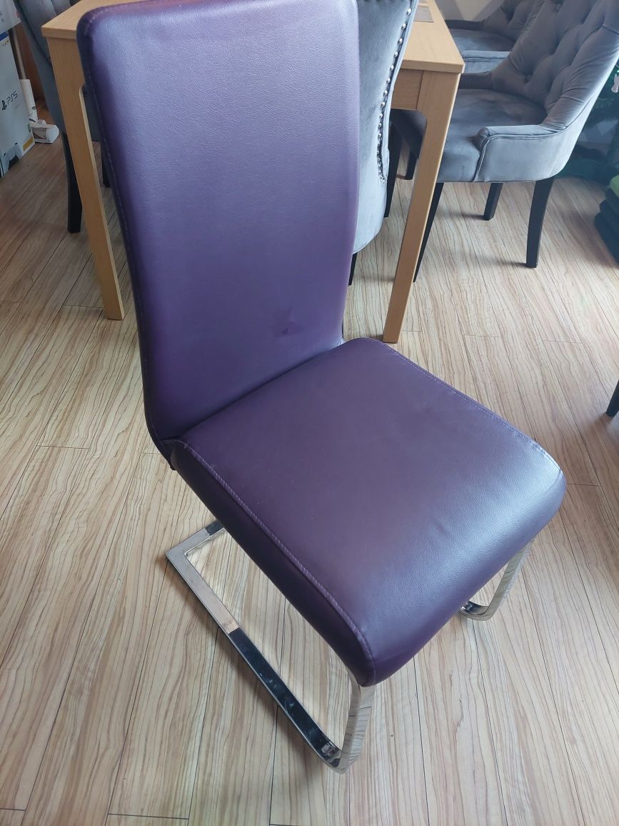 Oryginalne krzesło z eko skórą fiolet chrom