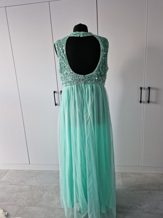 Długa wieczorowa sukienka zapinana na szyji 42 XL