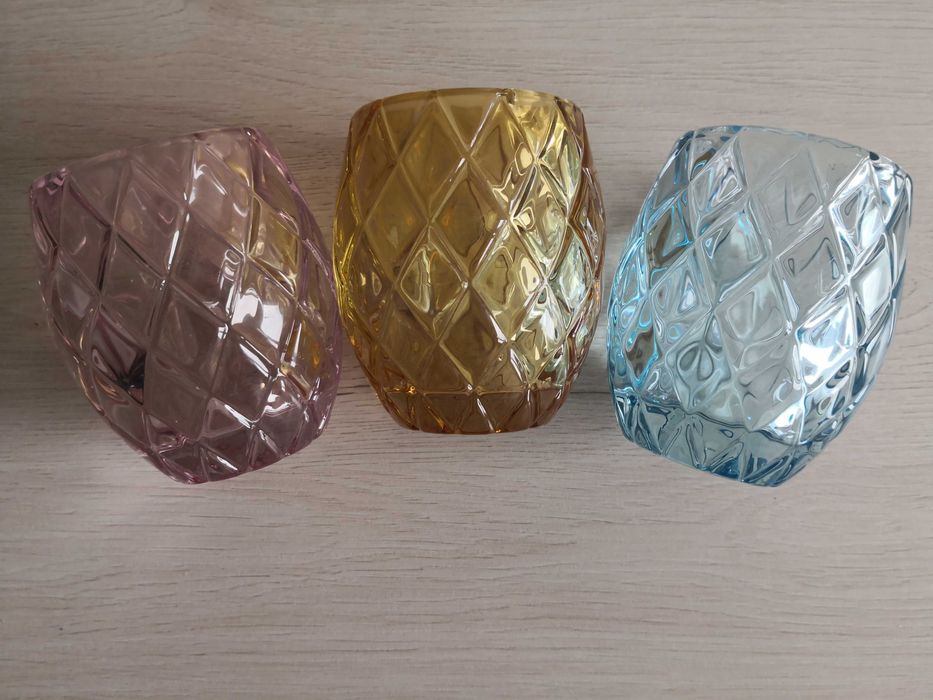 Zestaw 3 świeczników na tealight grube eleganckie szkło