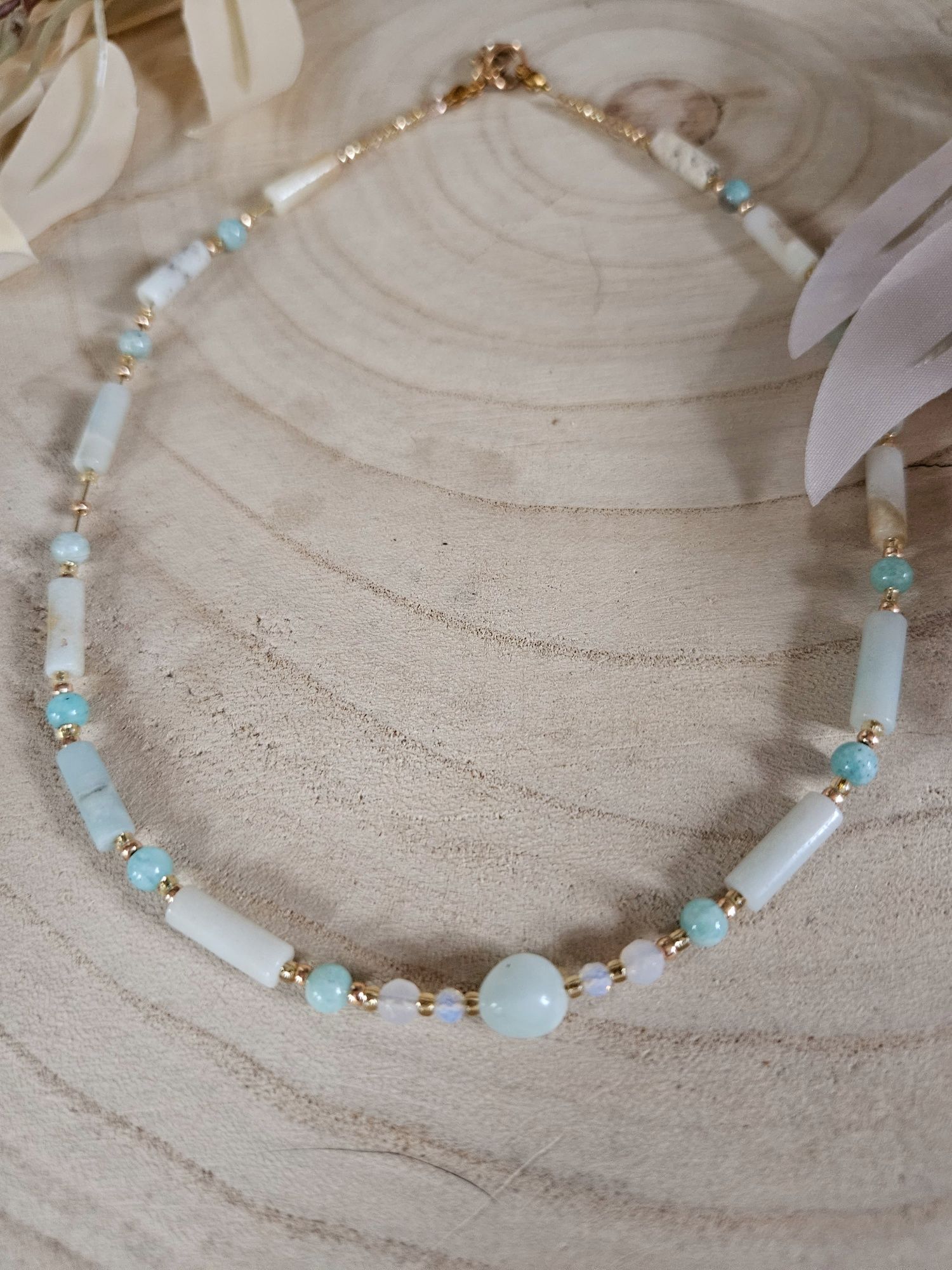 Naszyjnik Choker kamienie naturalne Larimar Amazonit Hematyt