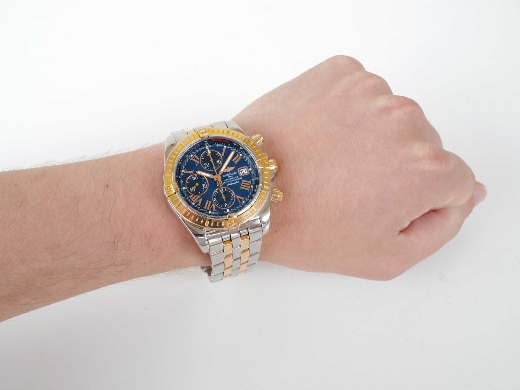 Breitling Chronomat Evolution Gold Steel 44mm Blue Dial