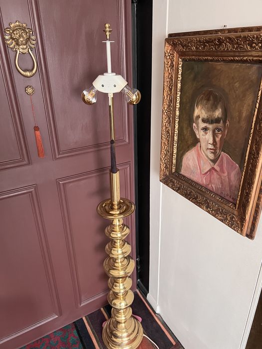 Lampa podłogowa totem ogromna bardzo ciężka mosiadz mosiężna 1960