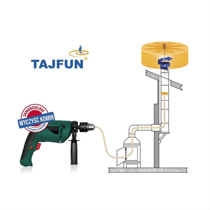 Zestaw szczotka do czyszczenia komina obrotowy na wiertarkę TAJFUN 6 m
