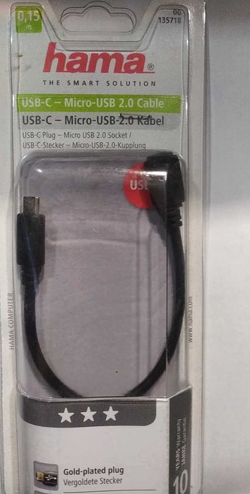 Hama Kabel Przejściówka USB Typ C wtyk -  MICRO USB gniazdo 0,15m