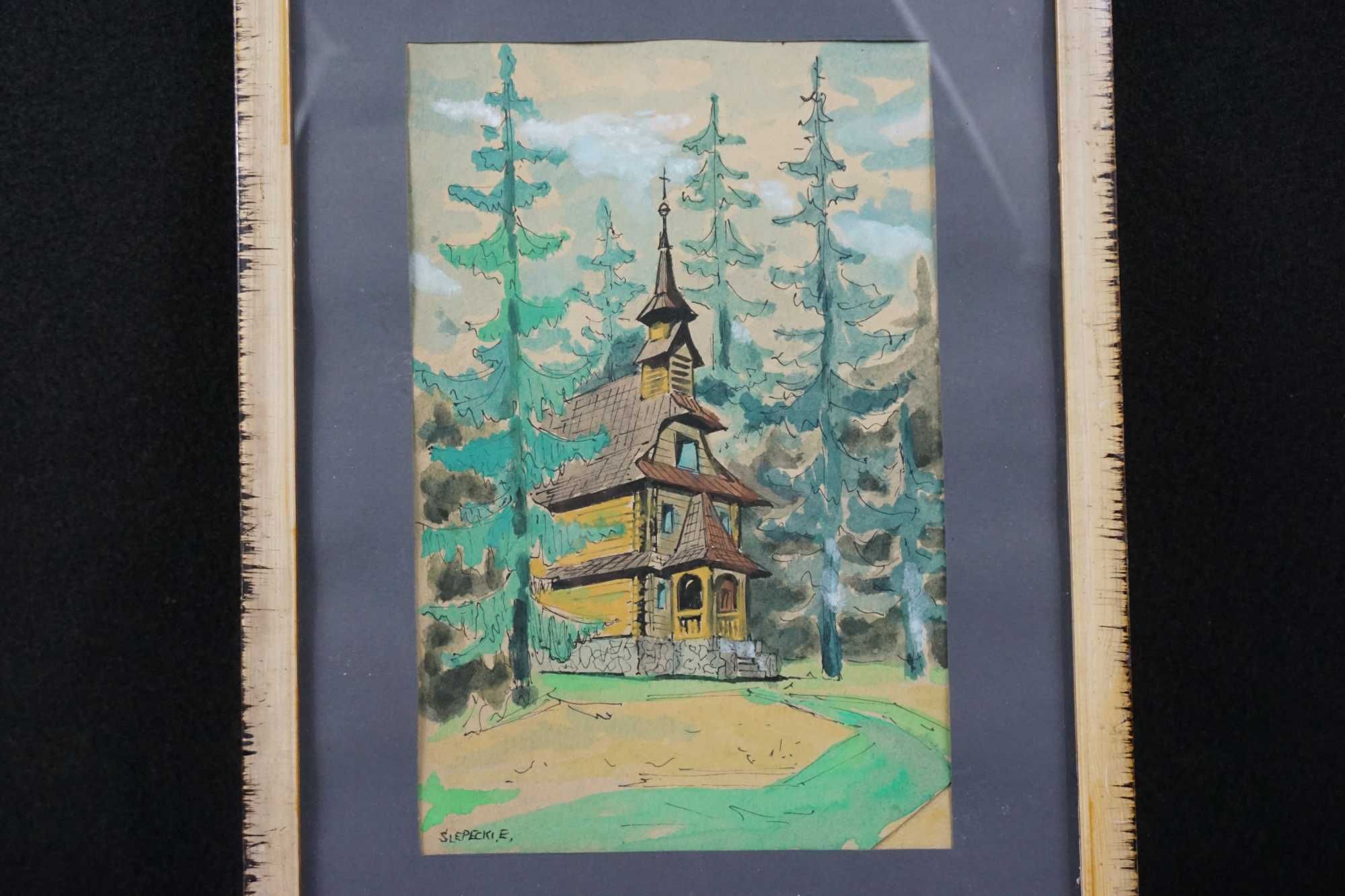 Akwarela Tatry Jaszczurówka kaplica Ślepecki E. obraz grafika