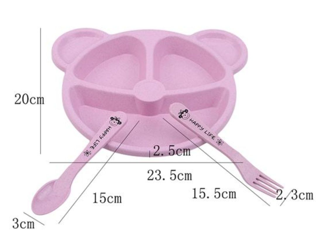Детская посуда, тарелка, вилка, ложка, пластик